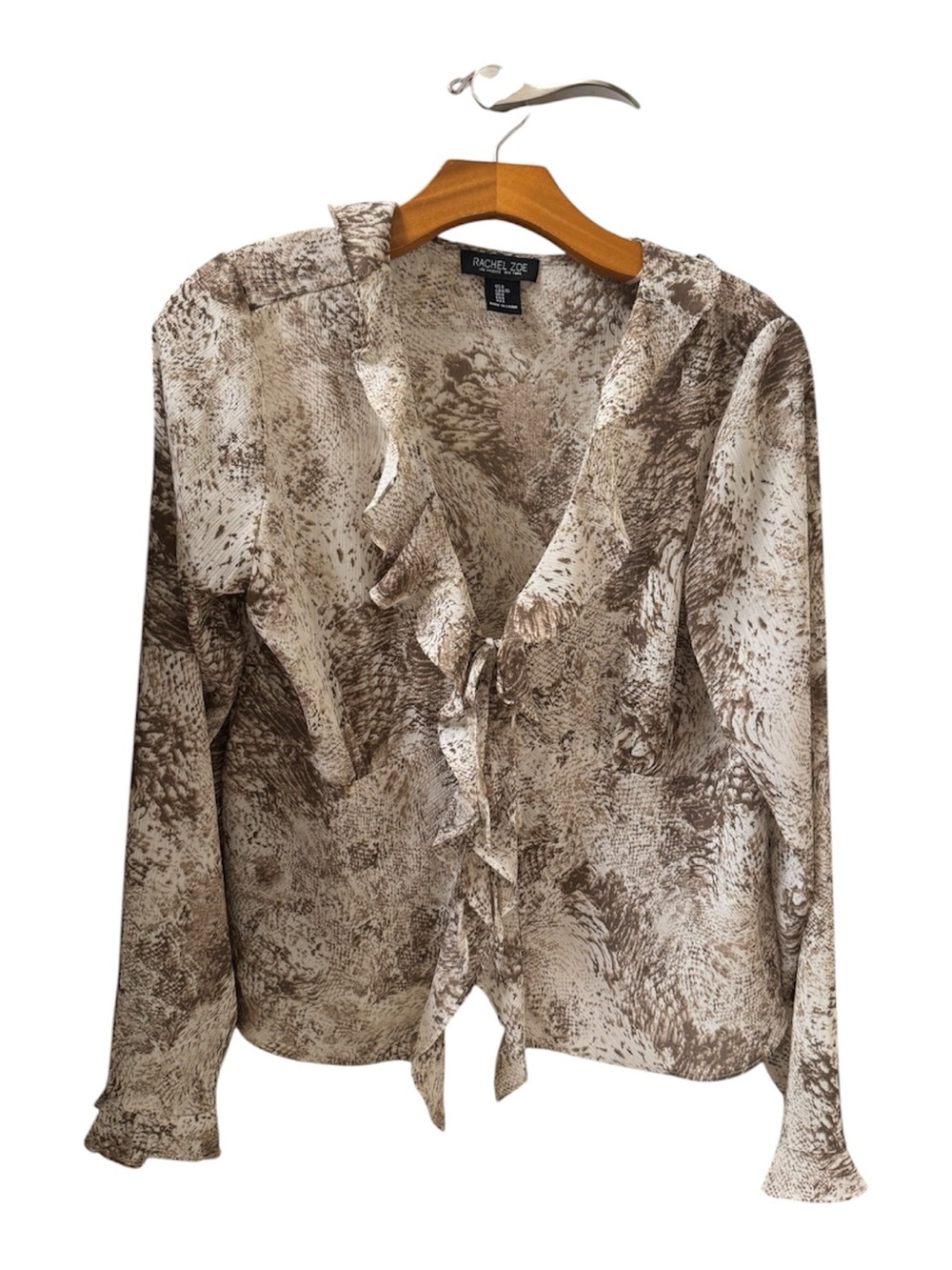 Rachel Zoe Cream & Brown Ruffled Tie-Front Blouse